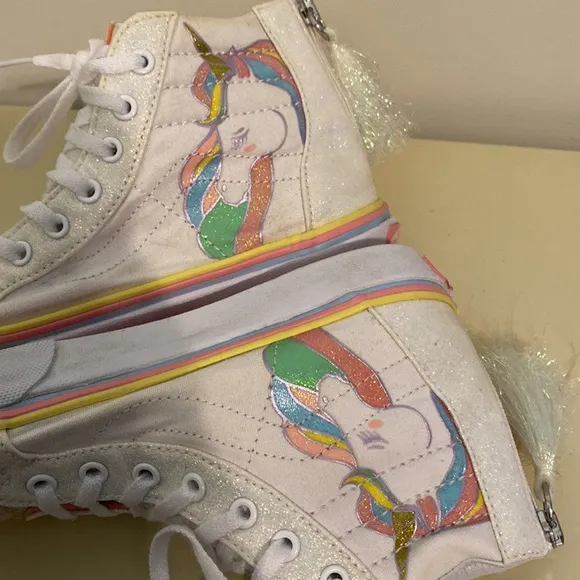 VANS Sk8-hi Zip Unicorn Glitter High Top Sneaker In White  Size 3