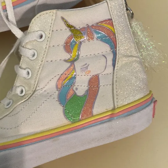 VANS Sk8-hi Zip Unicorn Glitter High Top Sneaker In White  Size 3