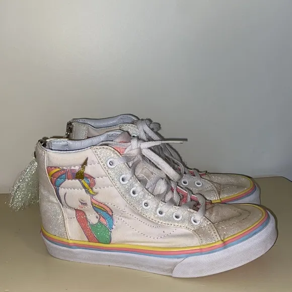 VANS Sk8-hi Zip Unicorn Glitter High Top Sneaker In White  Size 3