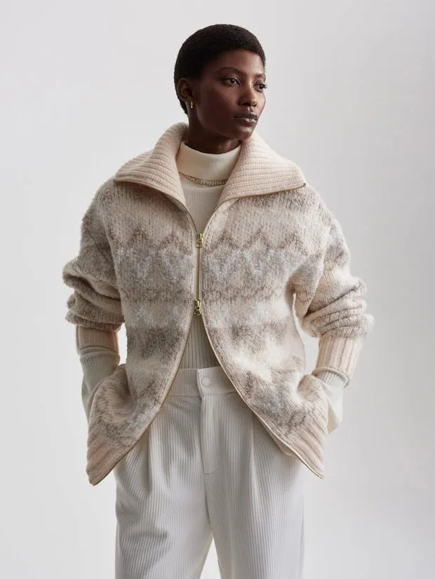 Varley Brooke Fairisle Knit Jacket in Ivory Mountain Fairisle