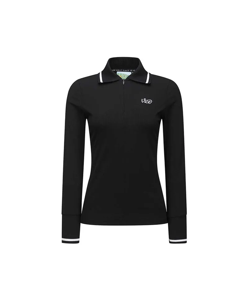 Vice Golf Atelier Women's Wide Collar Half Zip-Up Long Sleeve T-Shirt - Black
