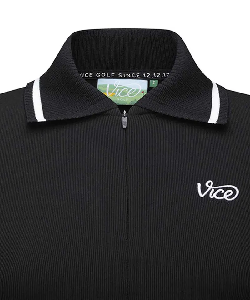 Vice Golf Atelier Women's Wide Collar Half Zip-Up Long Sleeve T-Shirt - Black