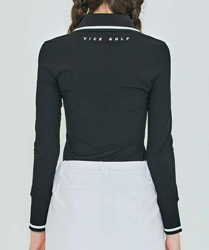 Vice Golf Atelier Women's Wide Collar Half Zip-Up Long Sleeve T-Shirt - Black