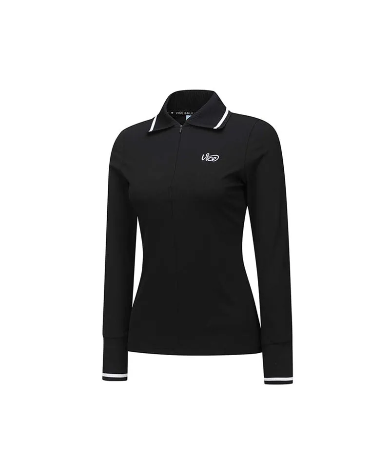 Vice Golf Atelier Women's Wide Collar Half Zip-Up Long Sleeve T-Shirt - Black