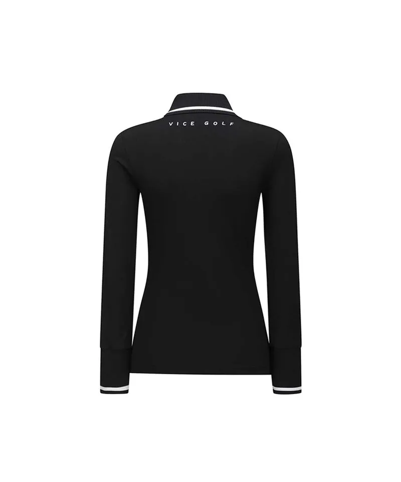 Vice Golf Atelier Women's Wide Collar Half Zip-Up Long Sleeve T-Shirt - Black