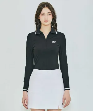 Vice Golf Atelier Women's Wide Collar Half Zip-Up Long Sleeve T-Shirt - Black
