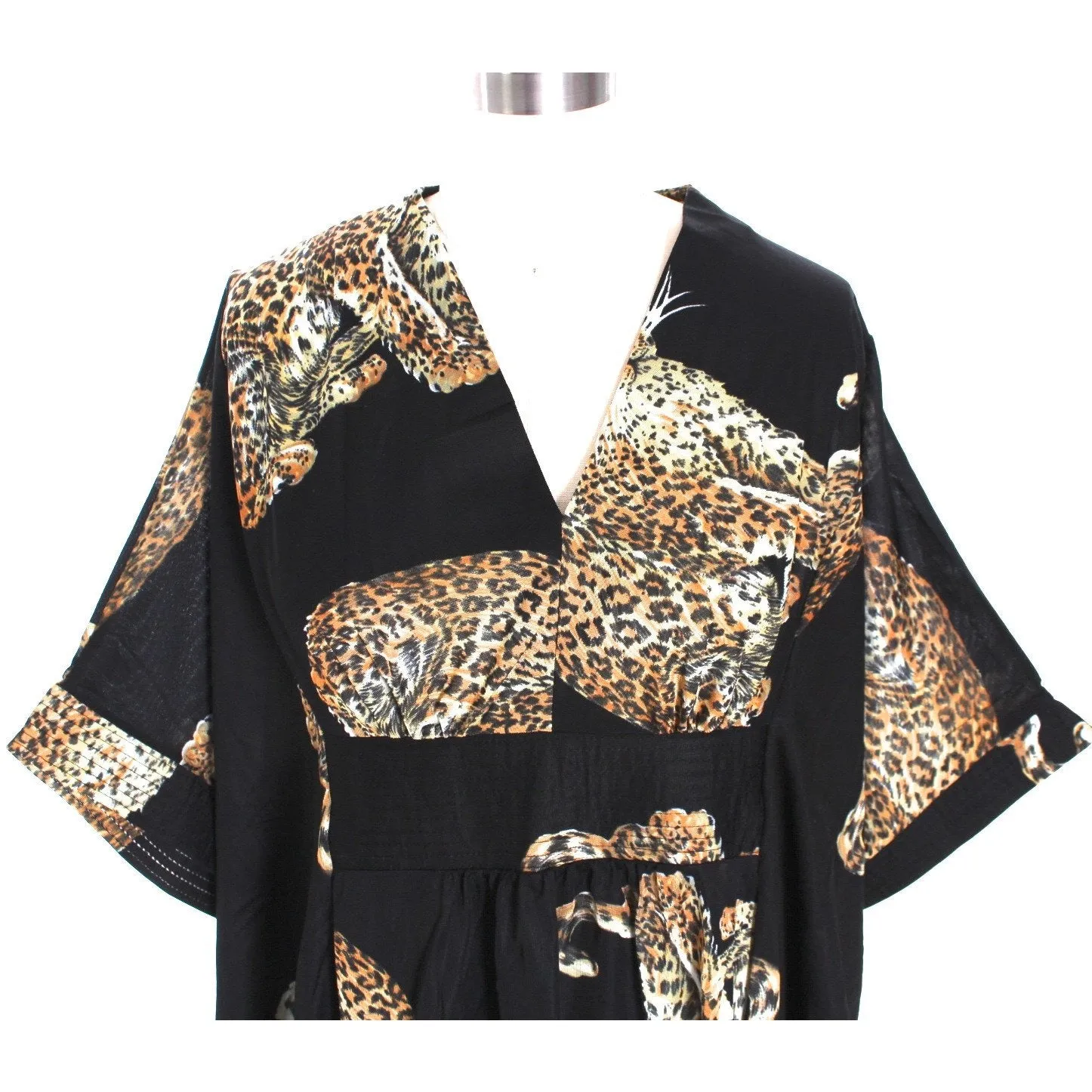 Vintage 1970s Lounge Caftan Robe Cat Leopard Animal Print  Butterfield 8 Nylon O/S