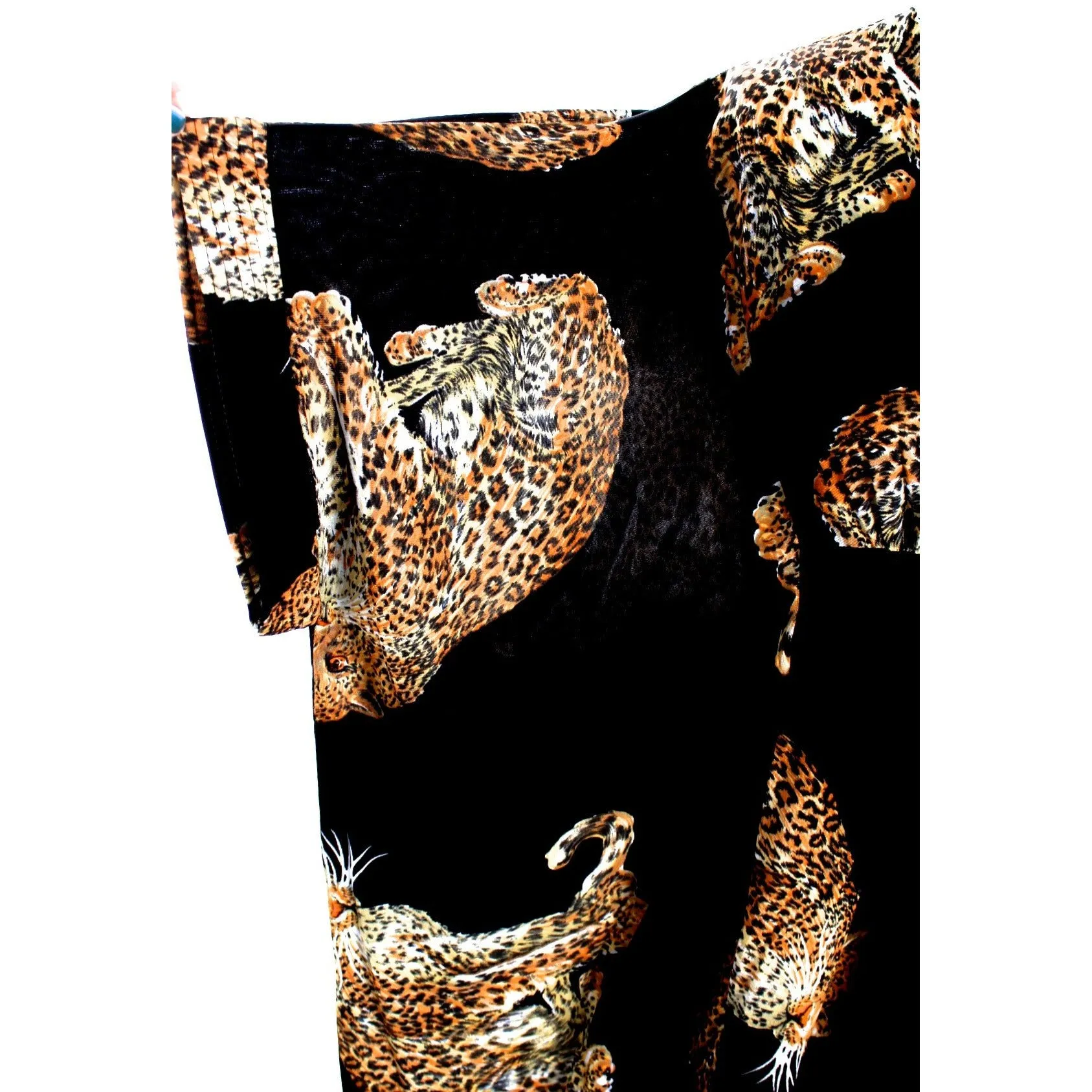 Vintage 1970s Lounge Caftan Robe Cat Leopard Animal Print  Butterfield 8 Nylon O/S