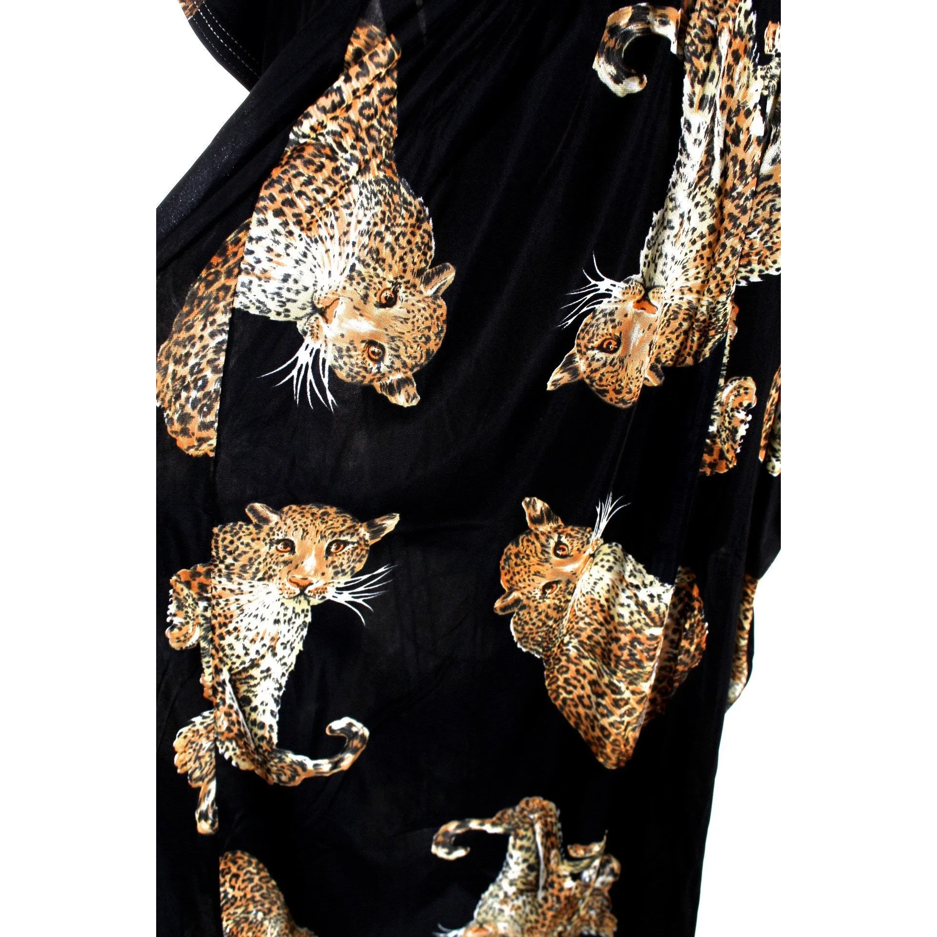 Vintage 1970s Lounge Caftan Robe Cat Leopard Animal Print  Butterfield 8 Nylon O/S