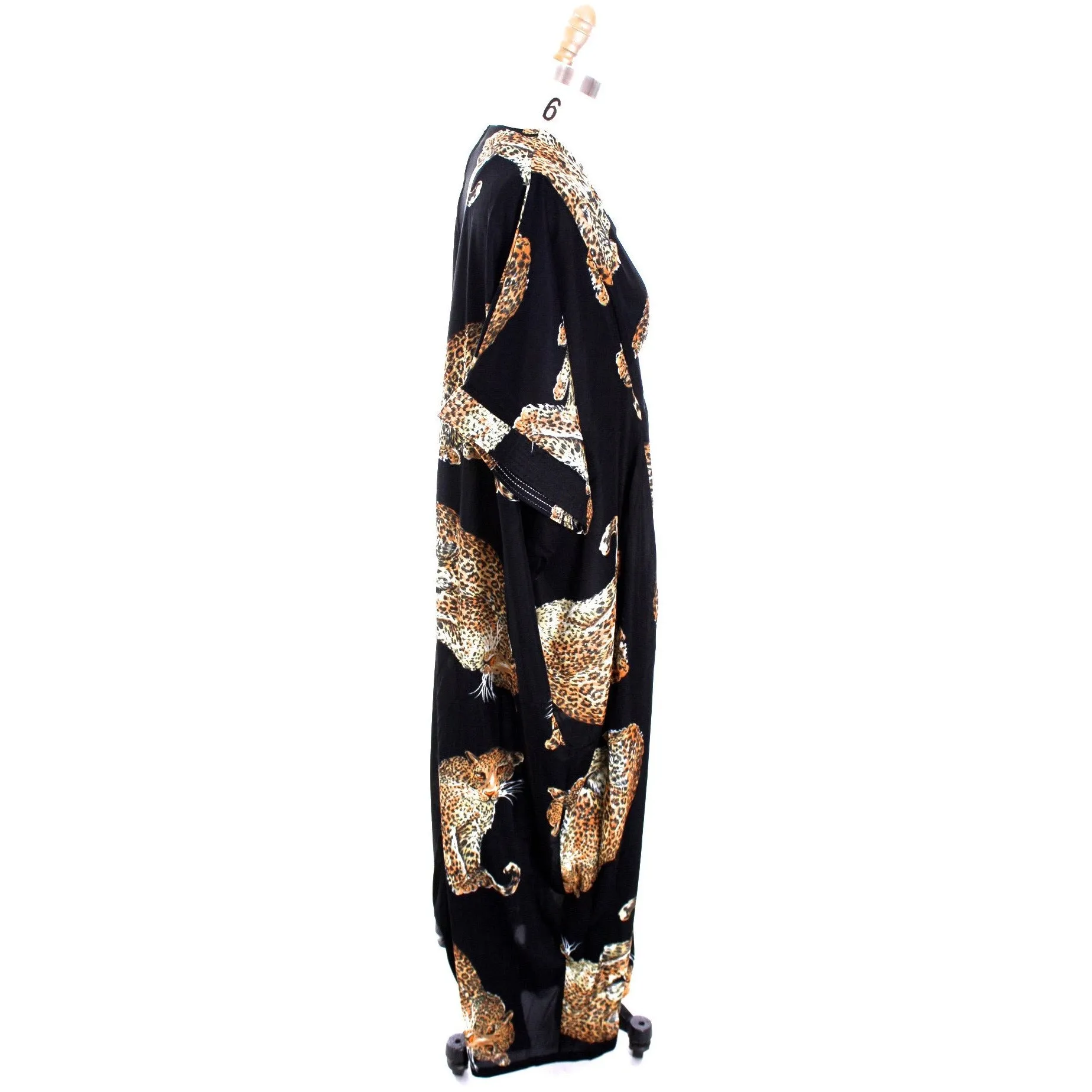Vintage 1970s Lounge Caftan Robe Cat Leopard Animal Print  Butterfield 8 Nylon O/S