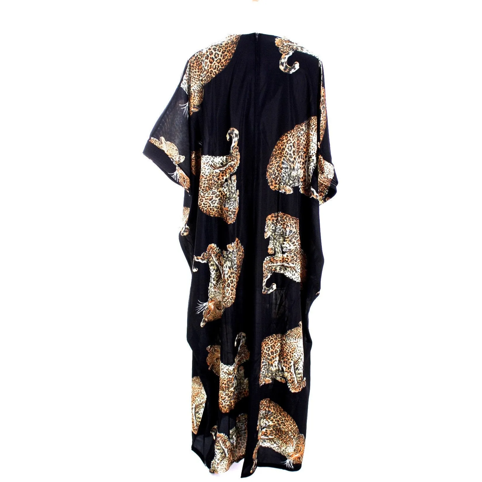 Vintage 1970s Lounge Caftan Robe Cat Leopard Animal Print  Butterfield 8 Nylon O/S