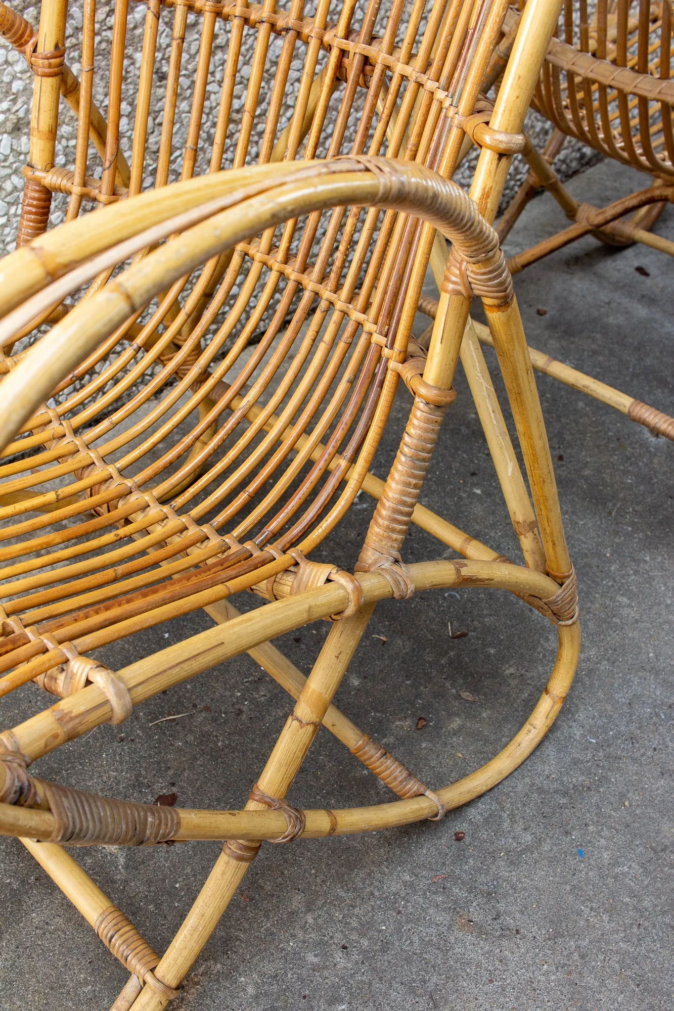 Vintage French Bamboo & Rattan Armchair with Tall Back