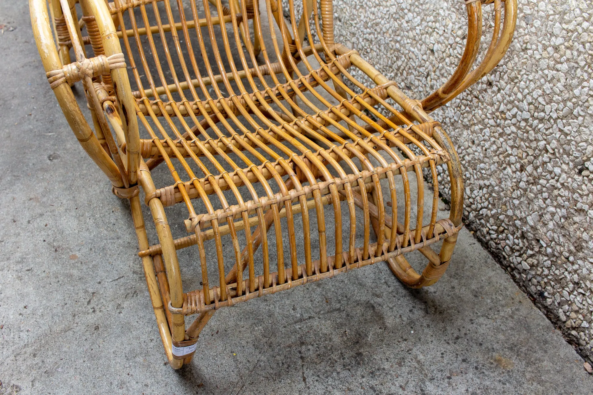 Vintage French Bamboo & Rattan Armchair with Tall Back