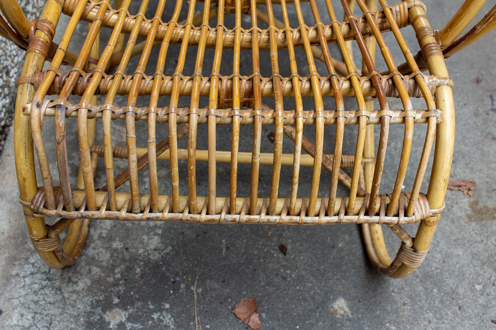 Vintage French Bamboo & Rattan Armchair with Tall Back