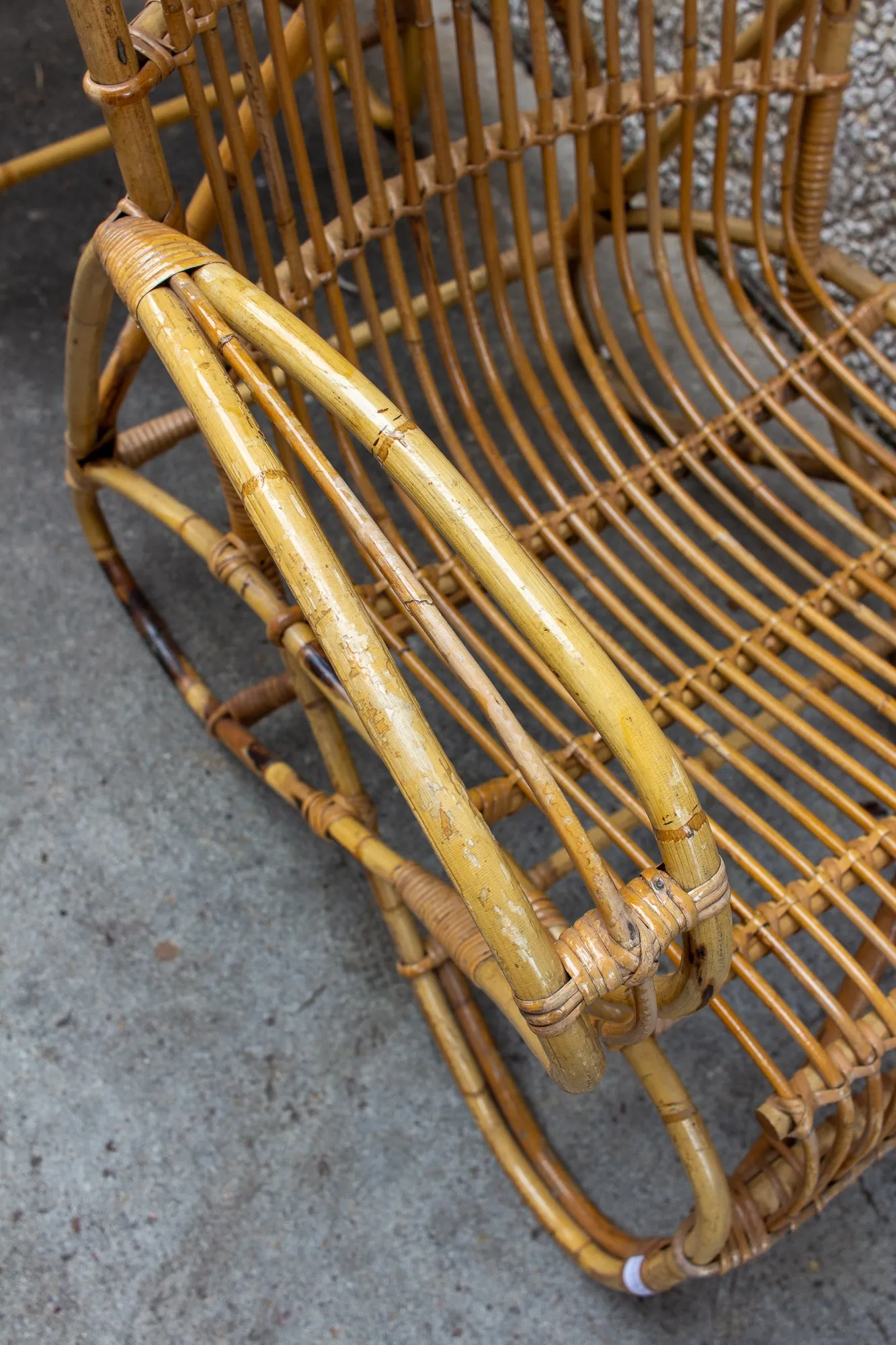 Vintage French Bamboo & Rattan Armchair with Tall Back