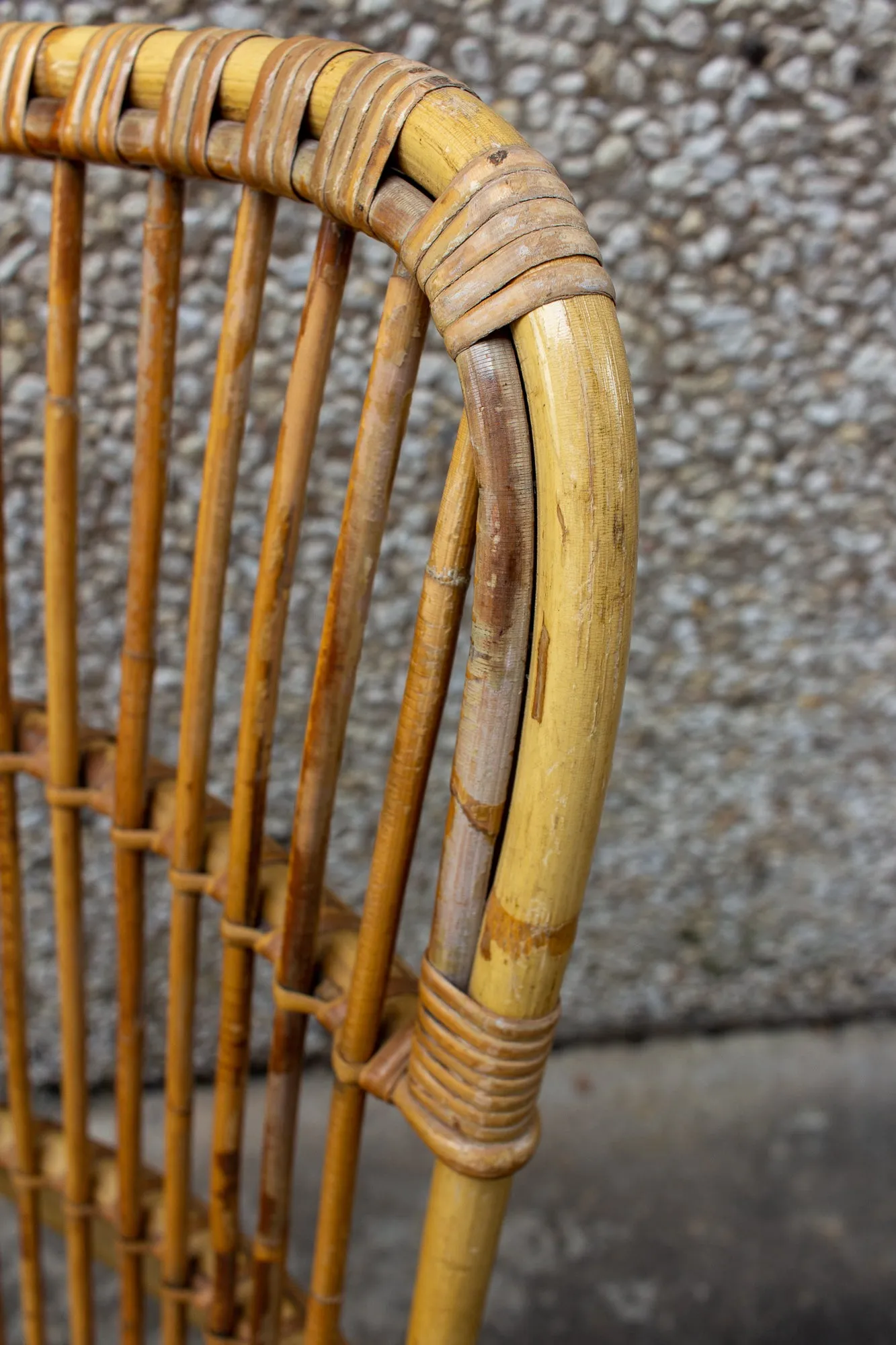 Vintage French Bamboo & Rattan Armchair with Tall Back
