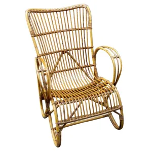 Vintage French Bamboo & Rattan Armchair with Tall Back