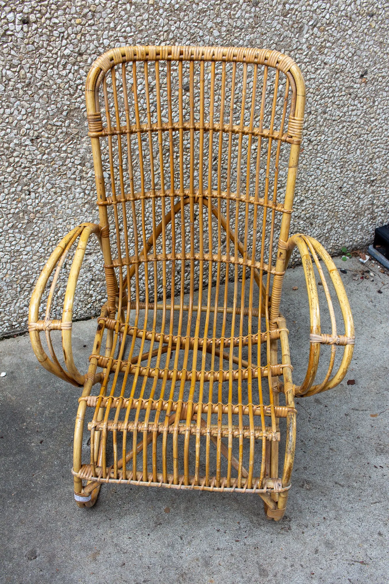 Vintage French Bamboo & Rattan Armchair with Tall Back
