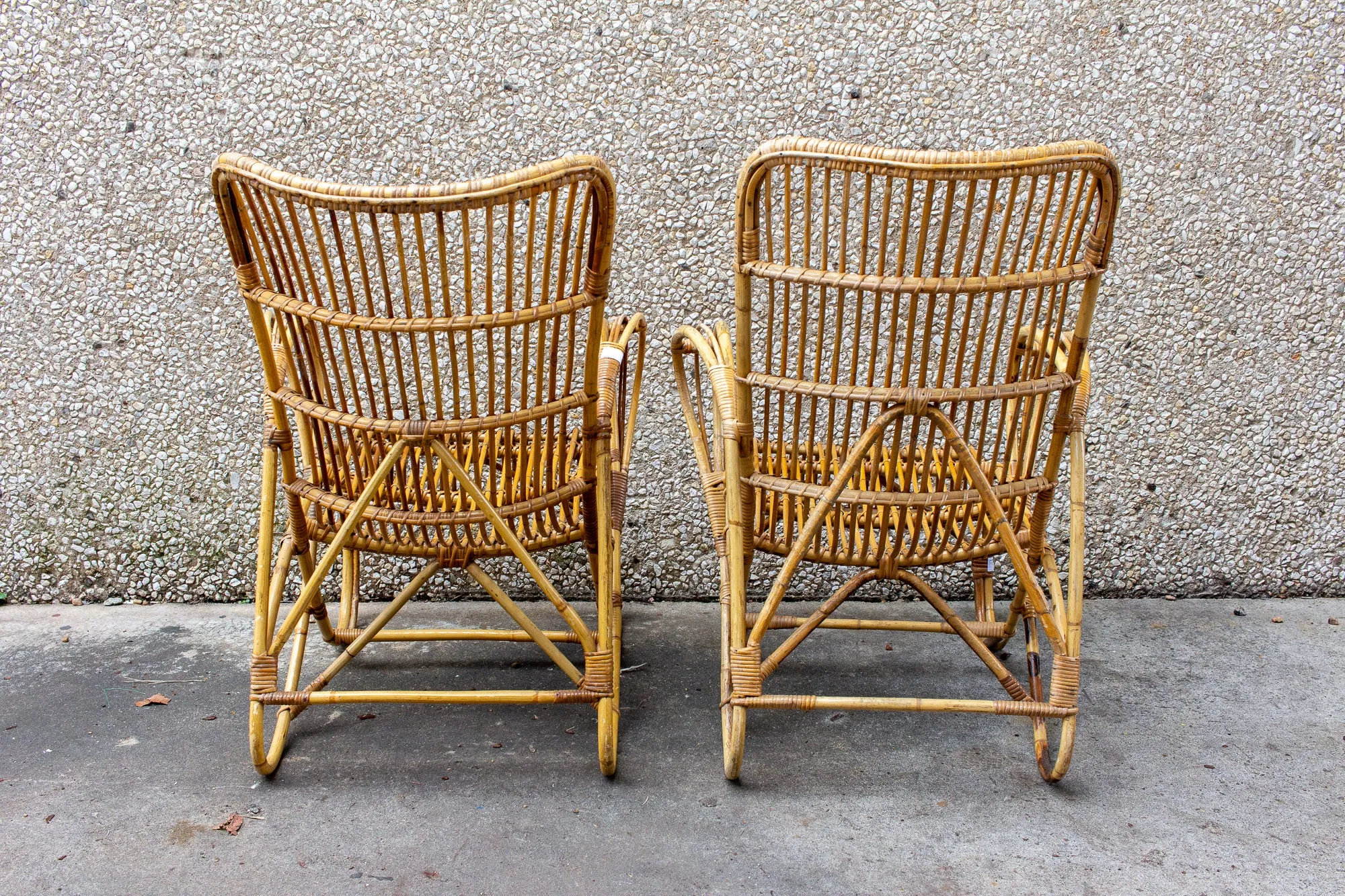 Vintage French Bamboo & Rattan Armchair with Tall Back