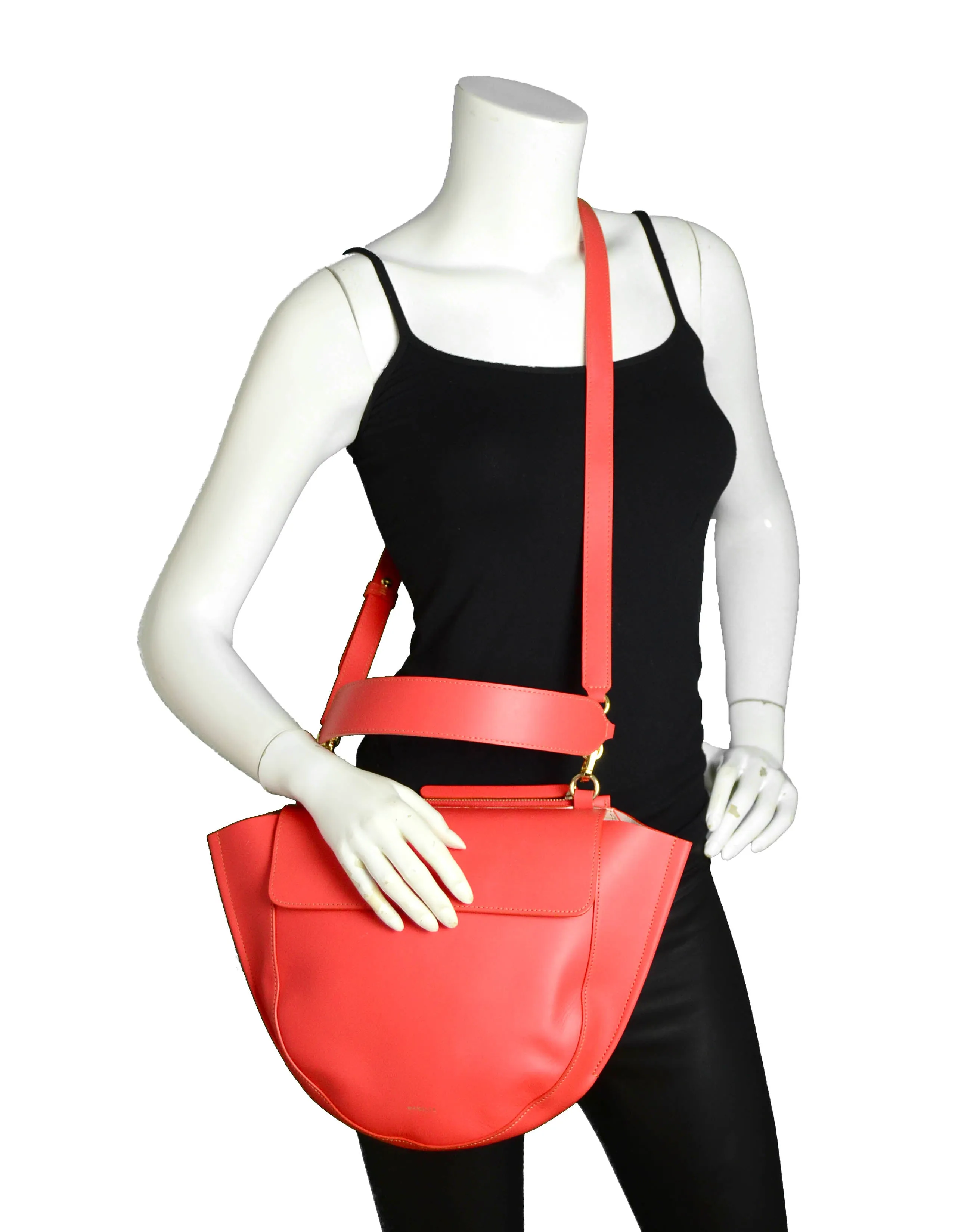 Wandler Red Leather Medium Hortensia Bag w/ Crossbody Strap