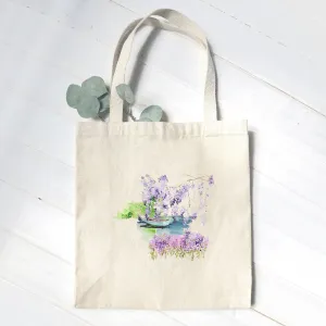 Watercolor Pond Scene (Boat) - Canvas Tote Bag