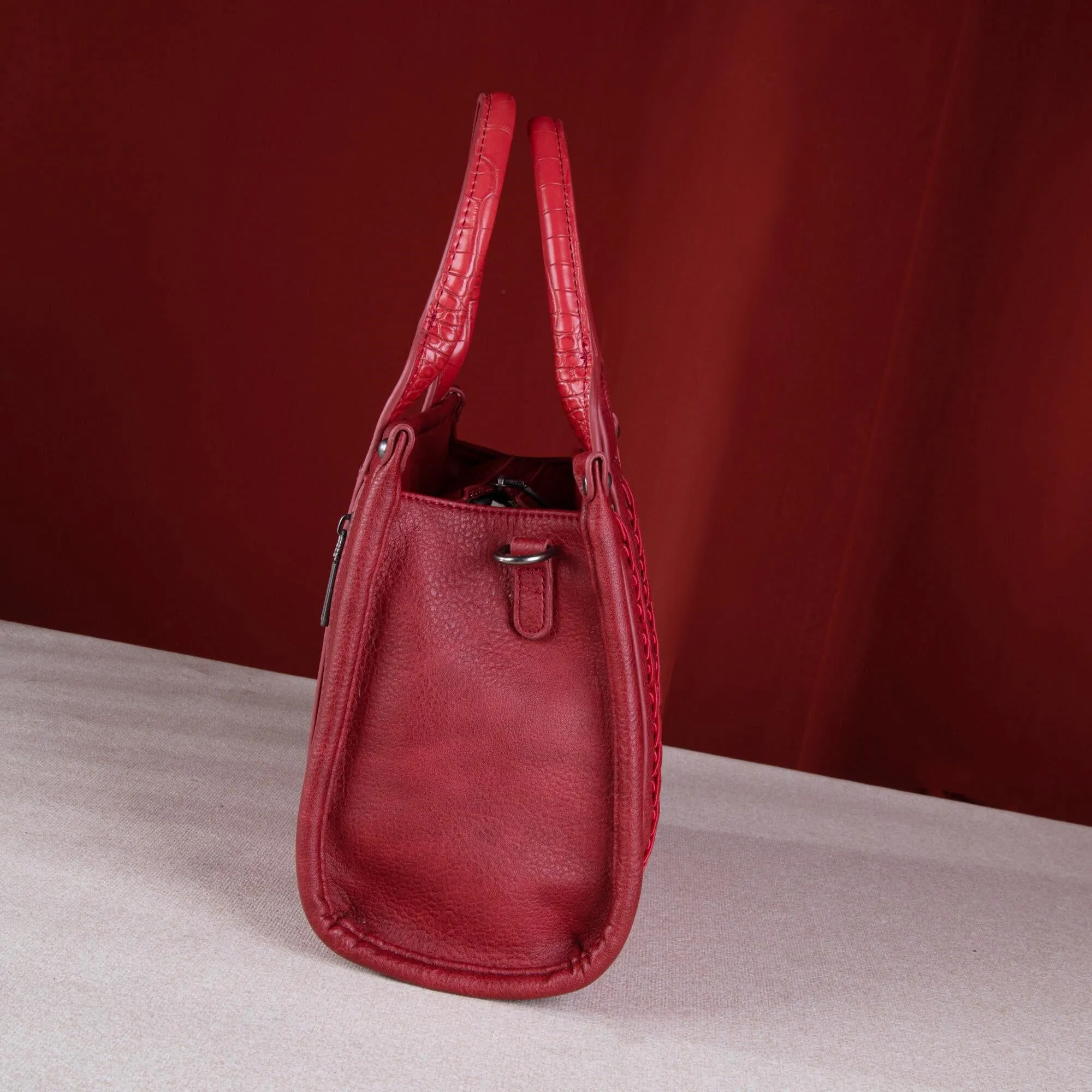 WG102-8120S  Wrangler Croc Print Concealed Carry Tote/Crossbody - Burgundy