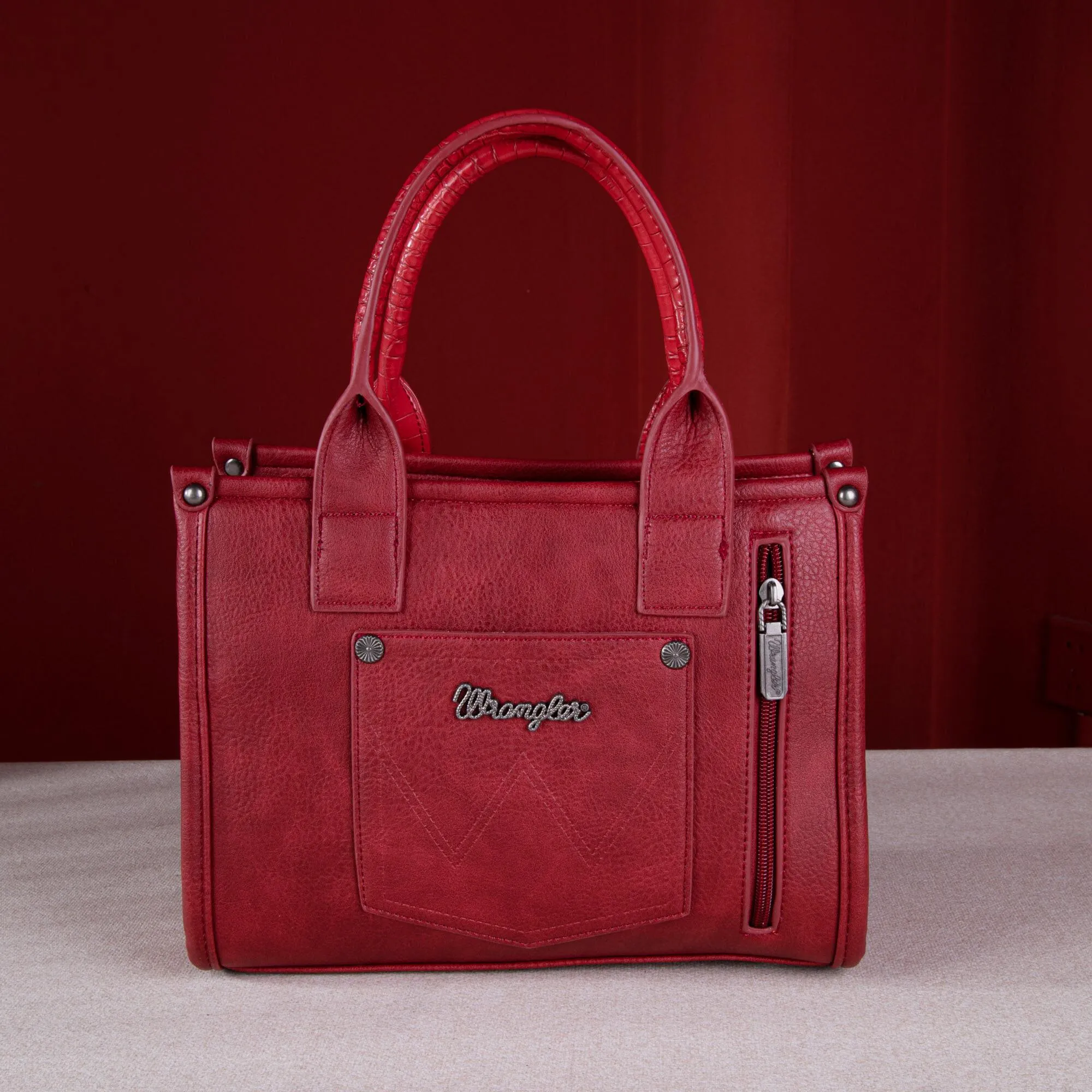 WG102-8120S  Wrangler Croc Print Concealed Carry Tote/Crossbody - Burgundy