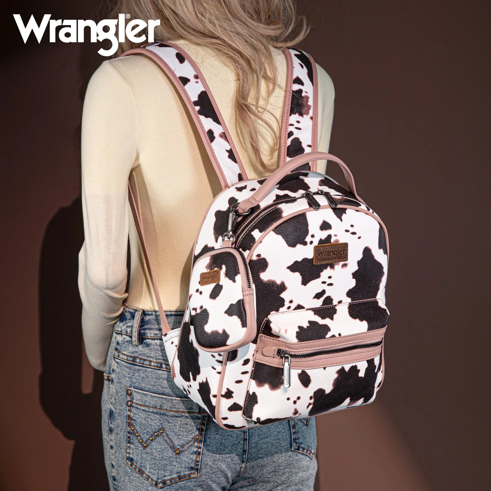 WG133-8603  Wrangler Cow Print Backpack With Coin Pouch - Pink
