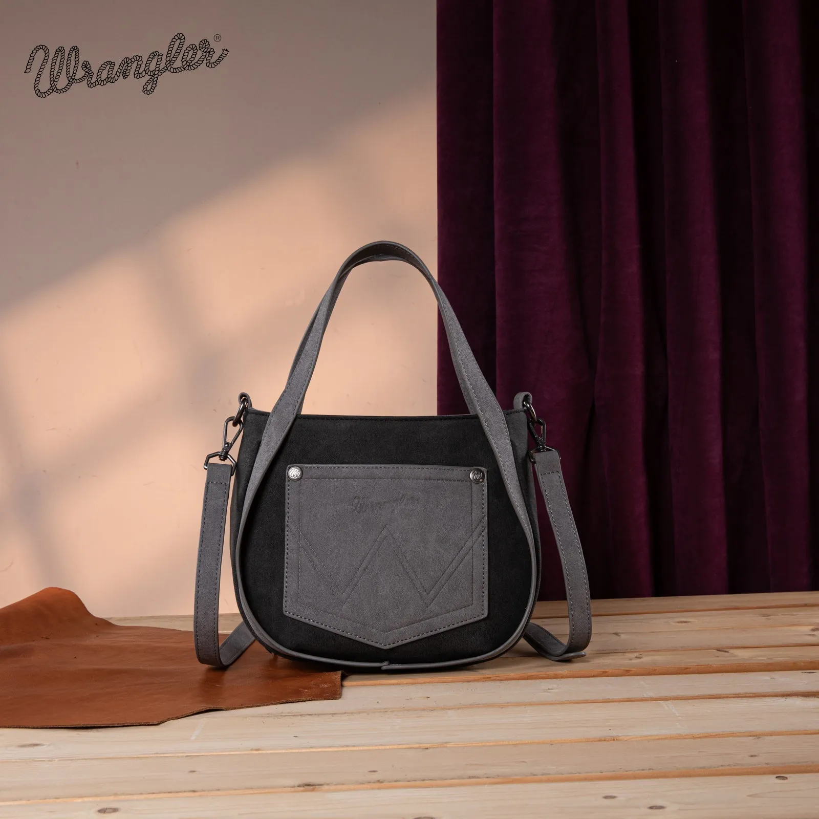 WG162-8136  Wrangler "W" Stitch Fringe Two Tone Tote/Crossbody