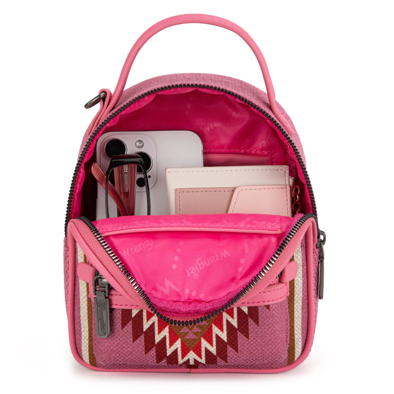 WG174-8601  Wrangler Southwestern Knitted Mini Backpack With Coin Pouch - Hot Pink