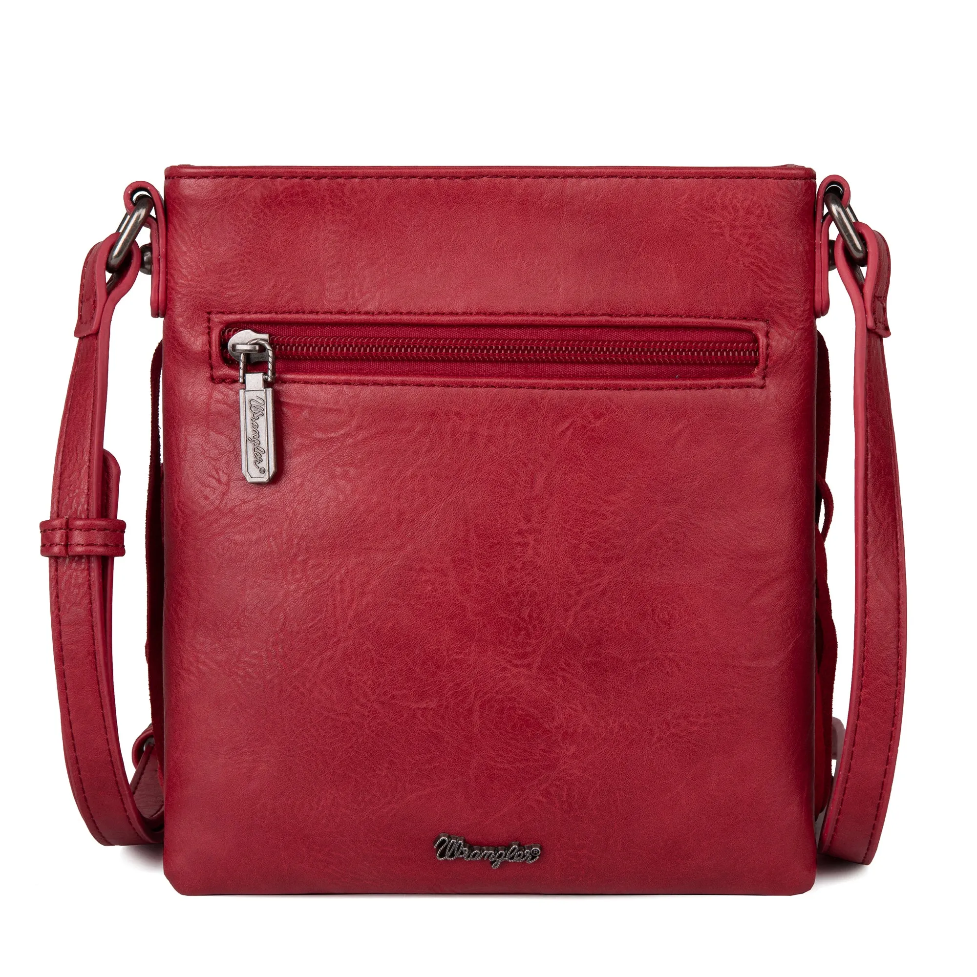 WG44-8360 Wrangler Leather Fringe Jean Denim Pocket Crossbody - Red
