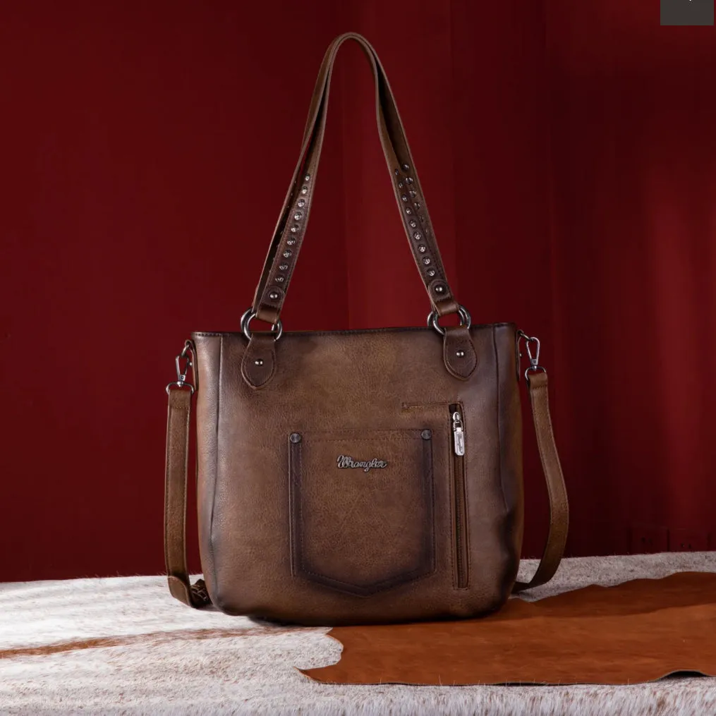 WG64-G2002 Wrangler Rivets Concealed Carry Oversize Tote/Crossbody -Coffee