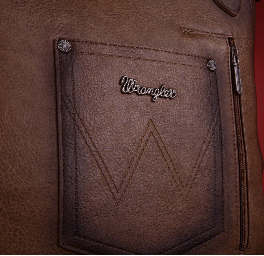 WG64-G2002 Wrangler Rivets Concealed Carry Oversize Tote/Crossbody -Coffee