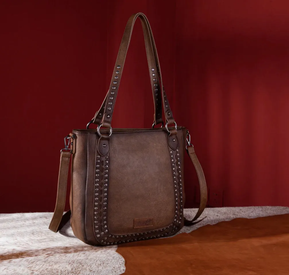 WG64-G2002 Wrangler Rivets Concealed Carry Oversize Tote/Crossbody -Coffee