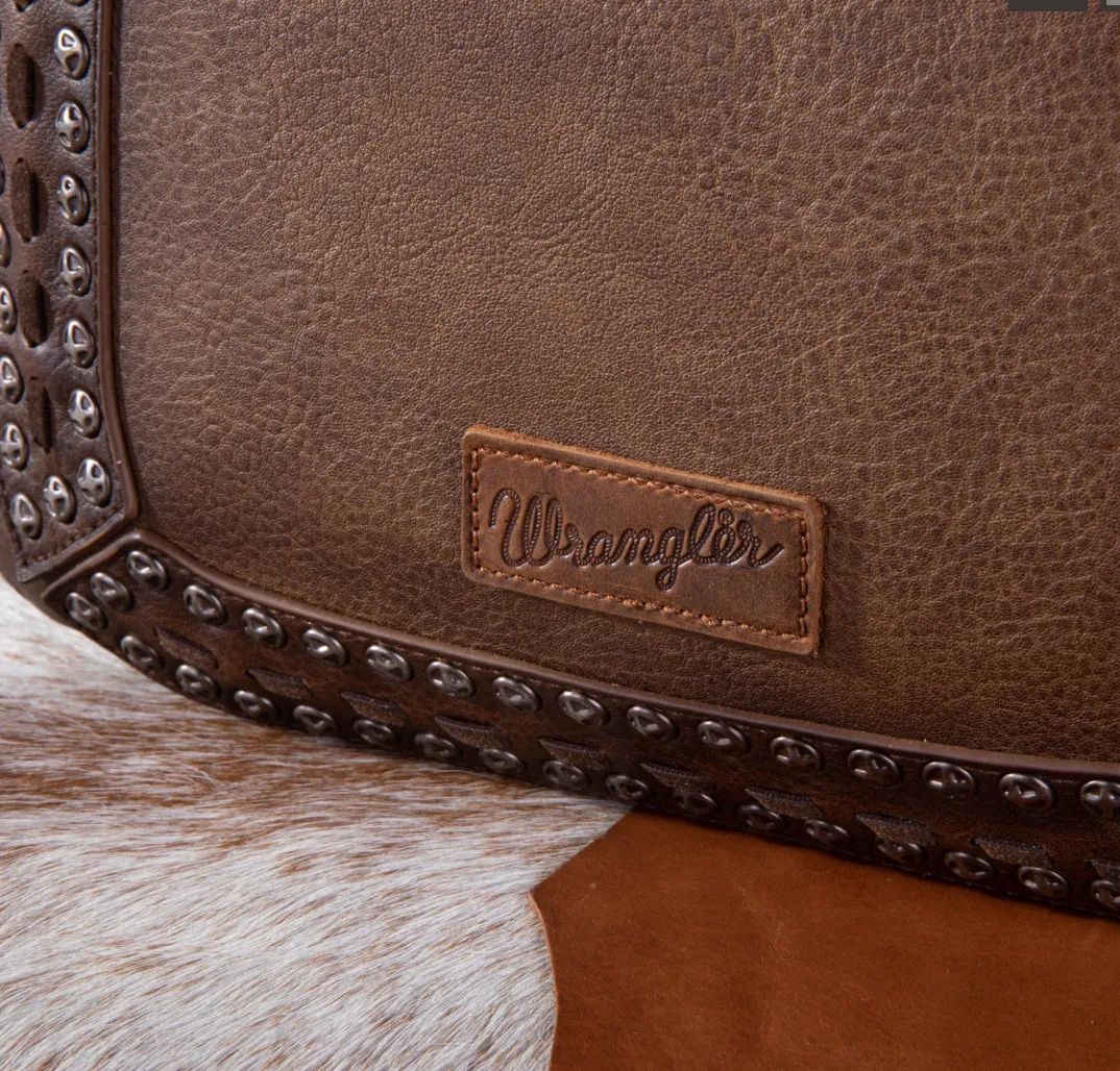 WG64-G2002 Wrangler Rivets Concealed Carry Oversize Tote/Crossbody -Coffee