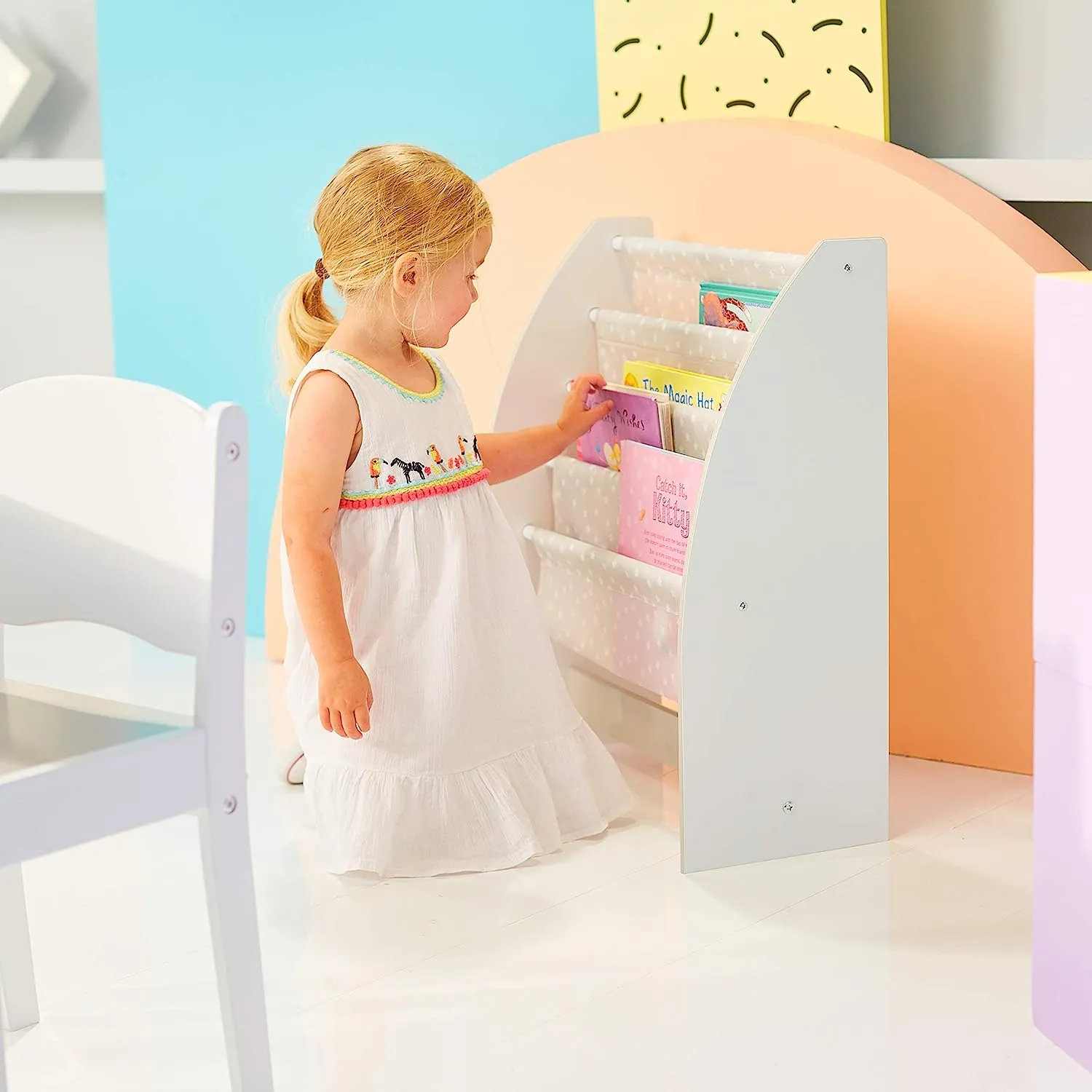White Starry Night 4 Tier Sling BookCase | Childrens Bookcase | Kids Bookshelf