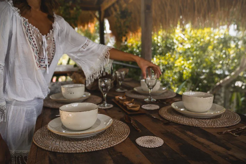 WHITE WASH RATTAN COASTER SET (Set of 6) by POPPY   SAGE