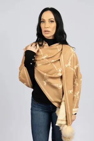 Wide Woven Scarf Horse & Lattice Print Scarf