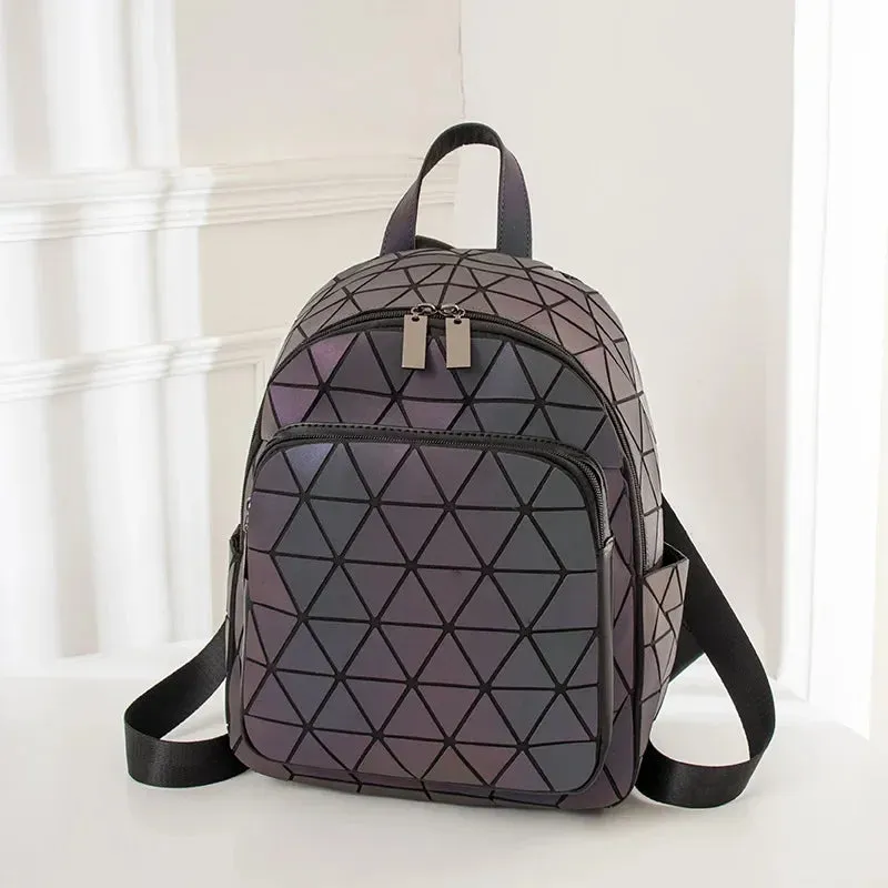 Women Luminous Brand Backpack Holographic reflective Geometric travel Shoulder Bag Folding Female student School Shine BackPack