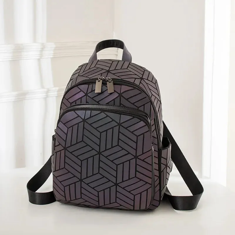 Women Luminous Brand Backpack Holographic reflective Geometric travel Shoulder Bag Folding Female student School Shine BackPack