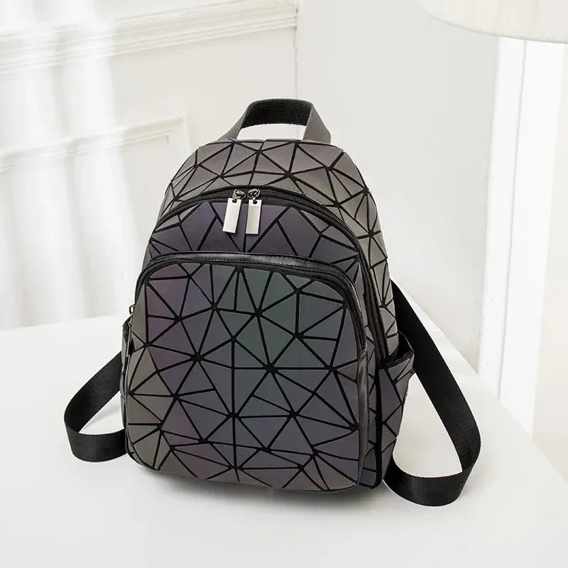 Women Luminous Brand Backpack Holographic reflective Geometric travel Shoulder Bag Folding Female student School Shine BackPack