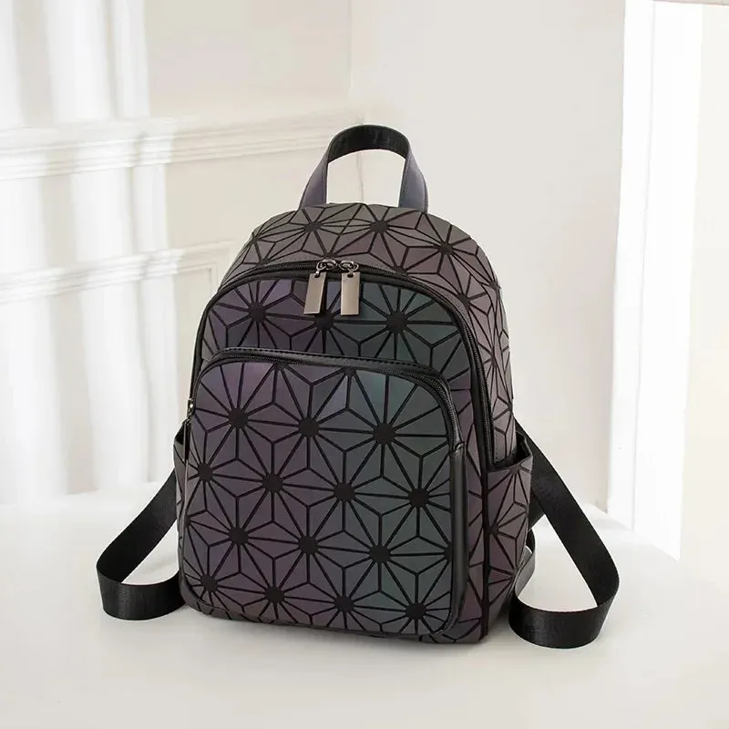 Women Luminous Brand Backpack Holographic reflective Geometric travel Shoulder Bag Folding Female student School Shine BackPack