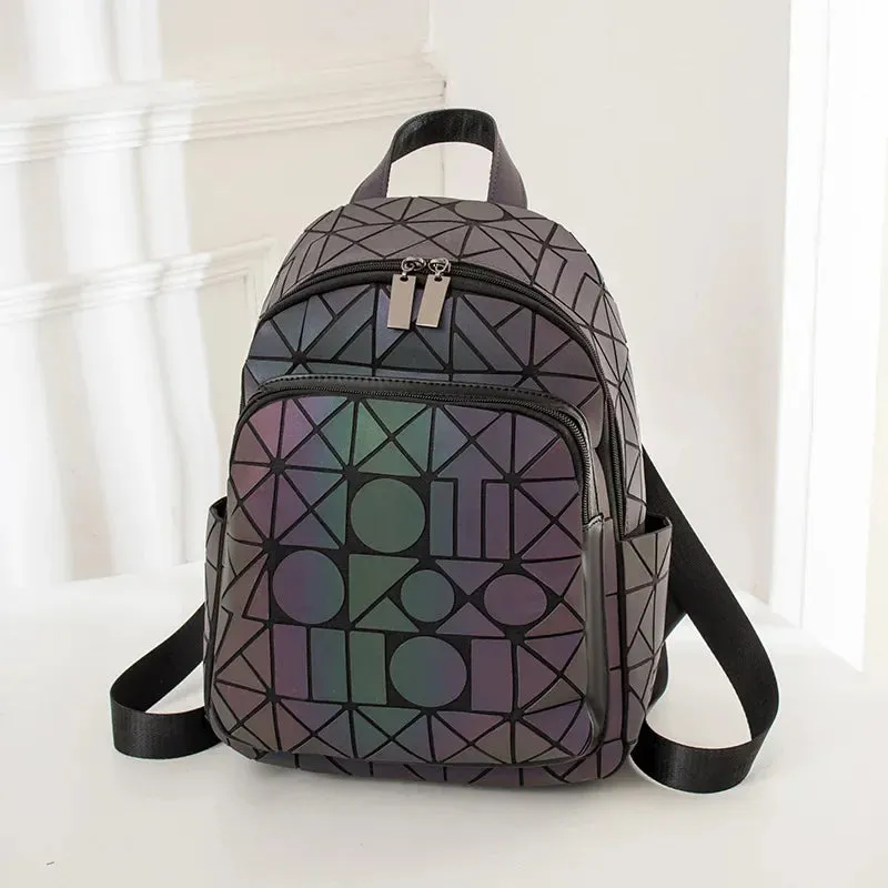 Women Luminous Brand Backpack Holographic reflective Geometric travel Shoulder Bag Folding Female student School Shine BackPack