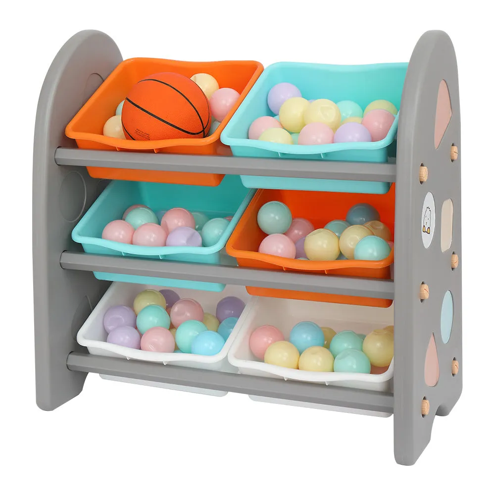 Wooden Kids' Toy Storage Organizer with 6 Plastic Bins for Kid's Bedroom Playroom