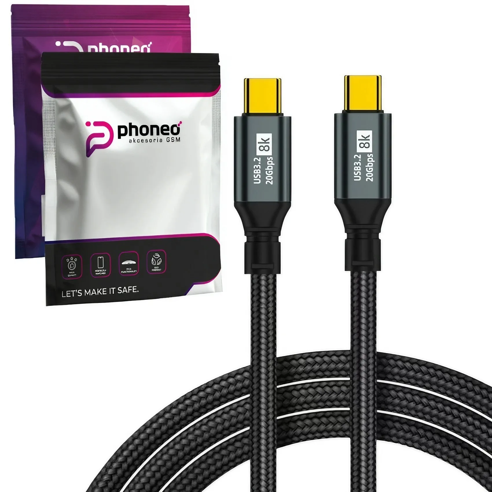 Wzmacniany Kabel Phoneo USB-C do USB-C - 20GBPS 100W 8K 5A - 3m