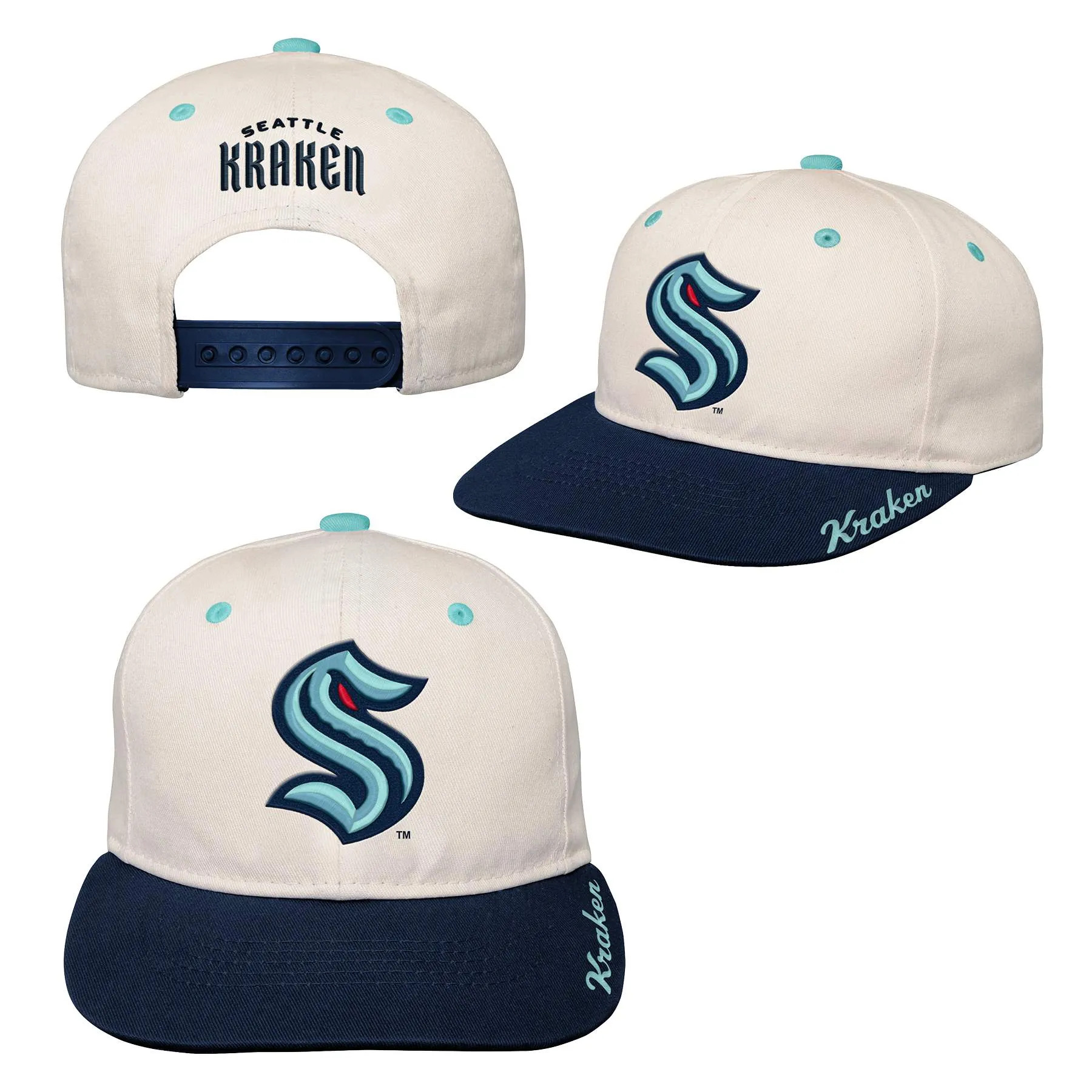 Youth Bone Crown Deadstock Flat Brim - Seattle Kraken