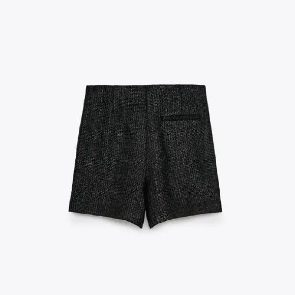 Zara Black Silver High Waisted Double Button Skort
