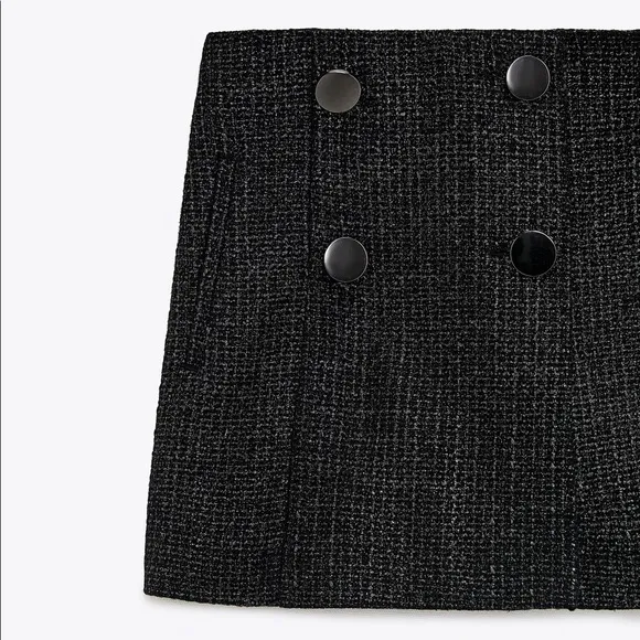 Zara Black Silver High Waisted Double Button Skort