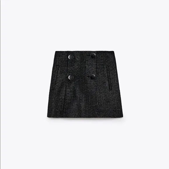 Zara Black Silver High Waisted Double Button Skort