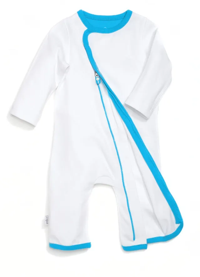 zip-up babygrow set - white & blue